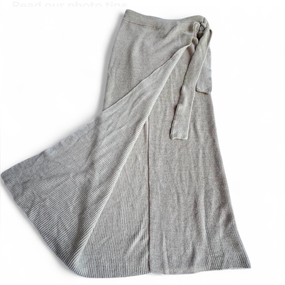 Free People Beach Knit Wrap Midi Skirt XS Cotton Linen Slit Boho Coastal Chic - Picture 5 of 9